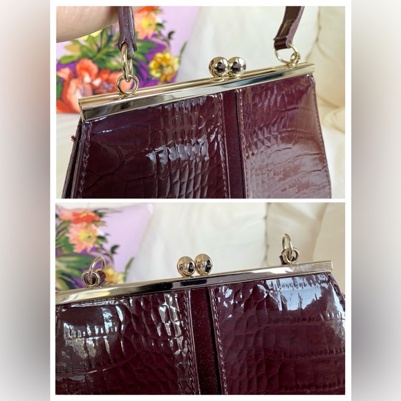Liz Claiborne burgundy patent faux croc minibag with top handle - Picture 11 of 16
